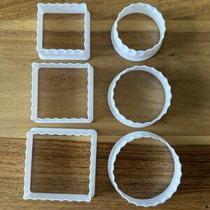 Cookie Cutters Lot 6 Square & Round Scalloped Frame Shape Dough Pastry 3 Sizes